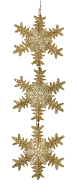 Kurt Adler Snowflakes>6.75" Gold And Silver Glittered Snowflake Trio Christmas Ornament