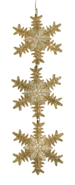 Kurt Adler Snowflakes>6.75" Gold And Silver Glittered Snowflake Trio Christmas Ornament