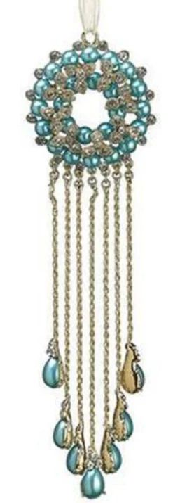 Allstate Garden & Floral>7.5" Gold And Turquoise Green Rhinestone Embellished Medallion Christmas Ornament