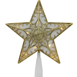 Star Tree Toppers*Northlight 9" Gold And White Glittered Star Led Christmas Tree Topper - Warm White Lights