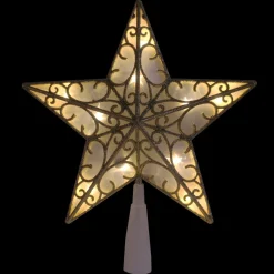 Star Tree Toppers*Northlight 9" Gold And White Glittered Star Led Christmas Tree Topper - Warm White Lights
