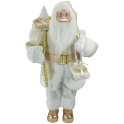 Santa Figures*Northlight 18" Gold And White Standing Santa Christmas Figure With Presents