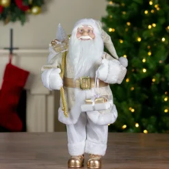 Santa Figures*Northlight 18" Gold And White Standing Santa Christmas Figure With Presents