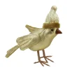 Gallerie II Animals>5" Gold Bird Wearing Knitted Winter Hat Christmas Ornament