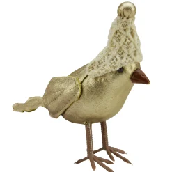 Gallerie II Animals>5" Gold Bird With Knitted Peruvian Winter Hat Christmas Ornament