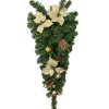 Unlit Teardrops*Northlight 32" Gold Poinsettia Artificial Christmas Teardrop Swag, Unlit