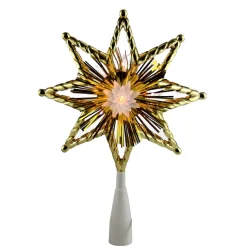 Star Tree Toppers*Northlight 8" Gold Tinsel 8 Point Star Christmas Tree Topper - Clear Lights