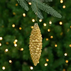 Northlight Pine Cones>8" Gold With Glitter Accents Pine Cone Christmas Ornament