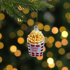 Northlight Food & Beverage>3.25" Golden Yellow, Red, And White French Fries Glass Christmas Ornament