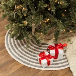 48 Inch And Smaller*Colonial Mills 44" Gray And Beige Shag Striped Round Christmas Tree Skirt