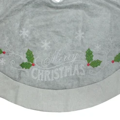48 Inch And Smaller*Dyno 48" Gray And Green 'Merry Christmas' Mottled Tree Skirt With Herringbone Bordered Trim