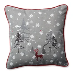 Pillows & Throws*CC Home Furnishings 16.5" Gray And Red Embroidered Reindeer Christmas Square Throw Pillow