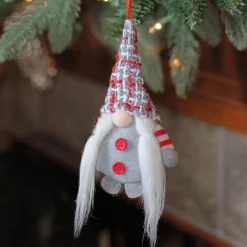 Northlight Fantasy & Sci Fi>6" Gray And Red Plaid Santa's Helper Gnome Hat Christmas Ornament