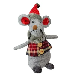 Plush Figures*Melrose 8.25" Gray And Red Standing Mouse With Plaid Jacket Christmas Figurine