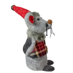 Plush Figures*Melrose 8.25" Gray And Red Standing Mouse With Plaid Jacket Christmas Figurine