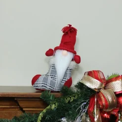 Gnomes*Northlight 10" Gray And Red Tristan Gnome In Christmas Stocking Tabletop Figure