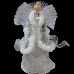 Angel Tree Toppers*Northlight 13" Gray And Silver Lighted Fiber Optic Angel In Gown Christmas Tree Topper - Multicolor Lights