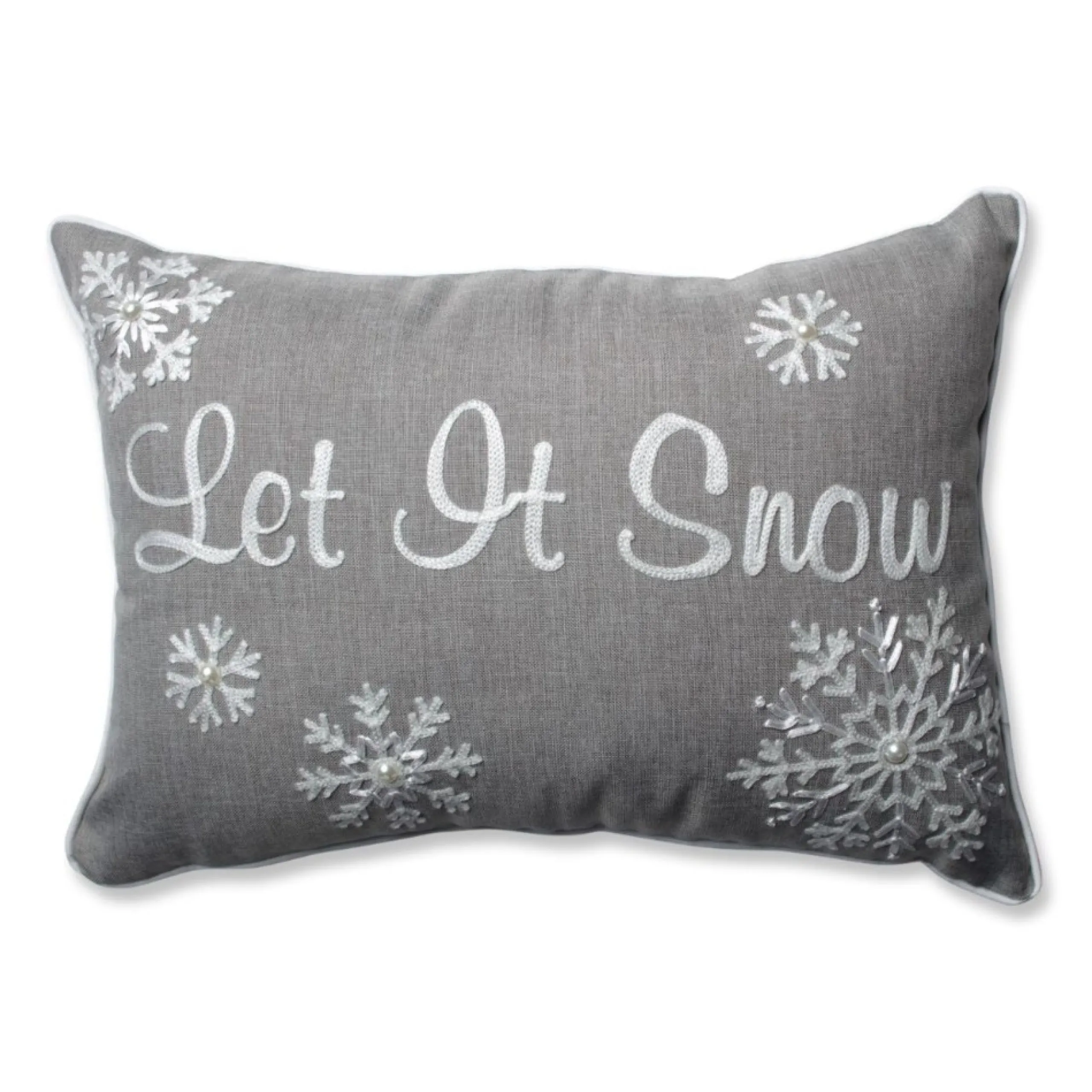 Pillows & Throws*Pillow Perfect 18.5" Gray And White "Let It Snow" Rectangular Falling Snow Christmas Throw Pillow