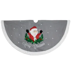 48 Inch And Smaller*Dyno 48" Gray And White Traditional Happy Santa Christmas Tree Skirt