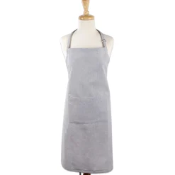 CC Home Furnishings 32" Gray Chambray Chef Kitchen Apron With Pocket And Extra Long Ties