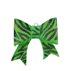 Bows*Gallerie II 3" Green And Black Glittered Zebra Print Bow Christmas Ornament
