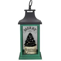 Candles & Holders*Northlight 12" Green And Black Led Candle With Christmas Tree Tabletop Lantern