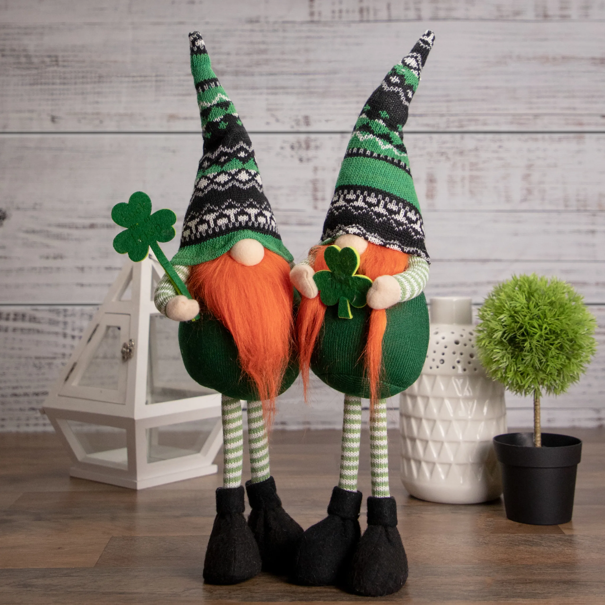 Northlight 19" Green And Black Leprechaun Girl Gnome Standing St Patrick's Day Figure