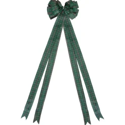 Bows*Northlight 50" Green And Black Plaid 16 Loop Christmas Bow Decoration