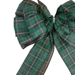 Bows*Northlight 50" Green And Black Plaid 16 Loop Christmas Bow Decoration