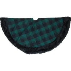 48 Inch And Smaller*Northlight 48" Green And Black Plaid Christmas Tree Skirt With Faux Fur