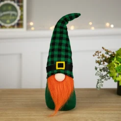 Northlight 13" Green And Black Plaid St. Patrick's Day Leprechaun Gnome