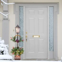 Lights*CC Christmas Decor 4' Green And Black Pre-Lit Christmas Lamp Post, Clear Lights