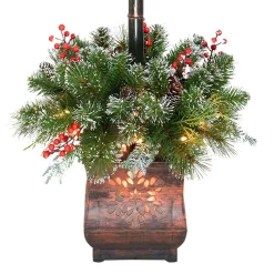 Lights*CC Christmas Decor 4' Green And Black Pre-Lit Christmas Lamp Post, Clear Lights