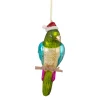 Northlight Animals>6.25" Green And Blue Parrot In A Santa Hat Glass Christmas Ornament