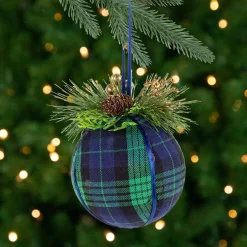 Northlight Balls>4" Green And Blue Plaid Hanging Christmas Ball Ornament