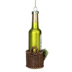 Northlight Food & Beverage>6.25" Green And Brown Hanging Glass Wine Bottle Christmas Ornament