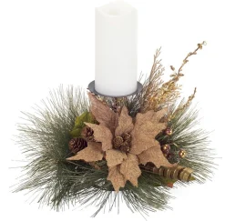 Candles & Holders*Melrose 19" Green And Brown Poinsettia Pine Cone Christmas Candle Holder