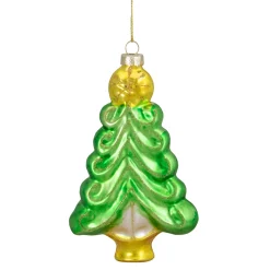 Northlight Trees & Wreaths>5.25" Green And Gold Glass Christmas Tree Hanging Ornament