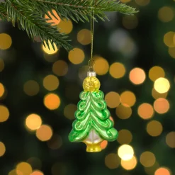 Northlight Trees & Wreaths>5.25" Green And Gold Glass Christmas Tree Hanging Ornament