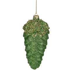 Northlight Woodland>5.5" Green And Gold Glitter Beaded Pine Cone Christmas Ornament