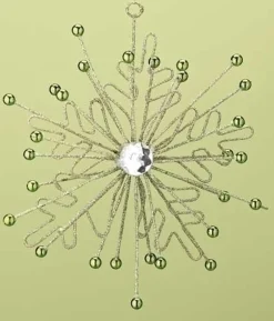 Roman Snowflakes>7.75" Green And Gold Glittered Beaded Snowflake Starburst Christmas Ornament