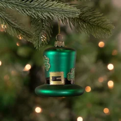 Northlight Irish Themed>2.75" Green And Gold Leprechaun Hat Glass Christmas Ornament