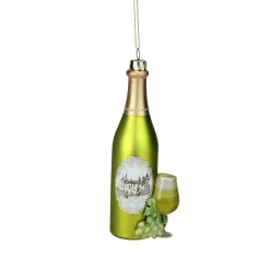 Northlight Food & Beverage>5.75" Green And Gold Wine Bottle Glass Christmas Ornament
