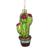 Northlight Beach & Tropical>4.75" Green And Pink Potted Cactus Glass Christmas Ornament