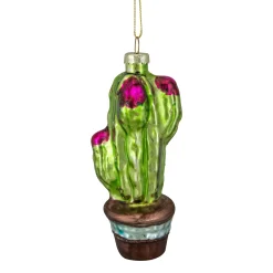 Northlight Beach & Tropical>4.75" Green And Pink Potted Cactus Glass Christmas Ornament