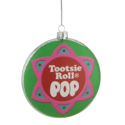 Northlight Licensed>4" Green And Pink "Tootsie Roll Pop" Candy Filled Lollipop Christmas Disc Ornament