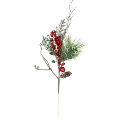 Sprays, Branches & Picks*Northlight 32" Green And Red Berries And Pinecones Frosted Artificial Christmas Spray