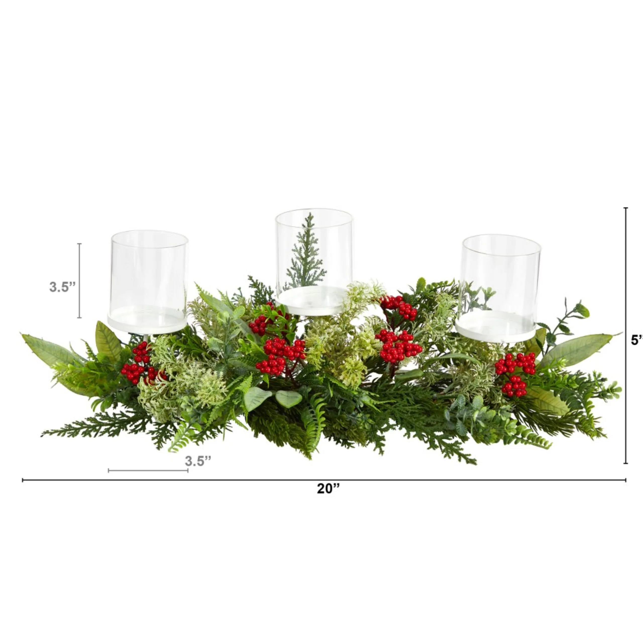 Floral*Nearly Natural 20" Green And Red Berries Christmas Triple Candelabrum
