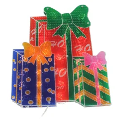 Window Decorations*Northlight 17" Green And Red Double-Sided Lighted Holographic Shimmering Christmas Presents Window Silhouette