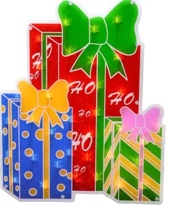 Window Decorations*Northlight 17" Green And Red Double-Sided Lighted Holographic Shimmering Christmas Presents Window Silhouette